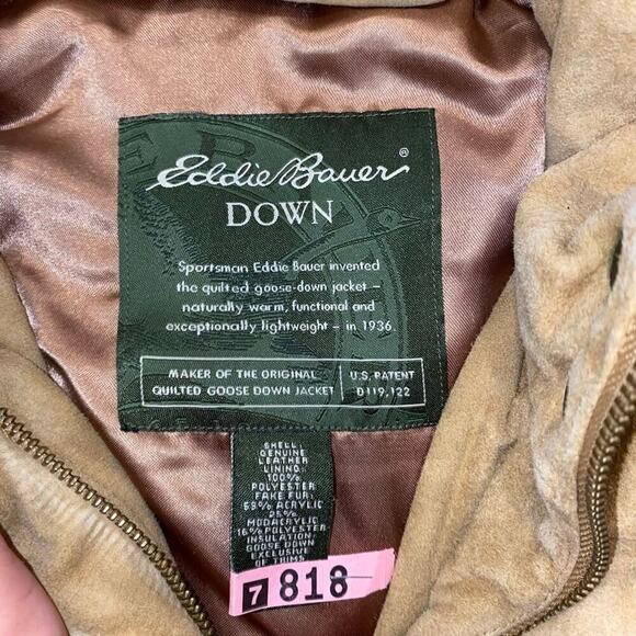 Eddie Bauer tan leather down zip front puffer vest | Sz M - Picture 4 of 5